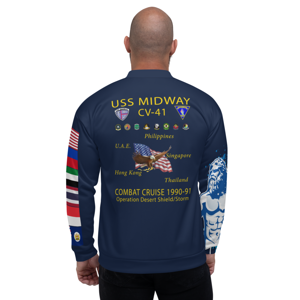 USS Midway (CV-41) 1990-91 FP Cruise Jacket - Shellback – back view, white