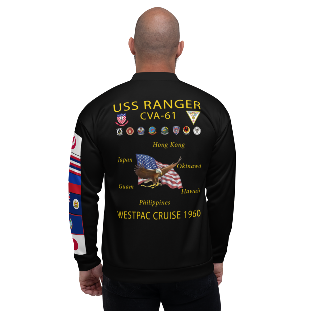 USS Ranger (CVA-61) 1960 FP Cruise Jacket - Black – back view, white