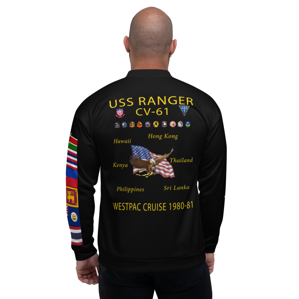 USS Ranger (CV-61) 1980-81 FP Cruise Jacket - Black – back view, white