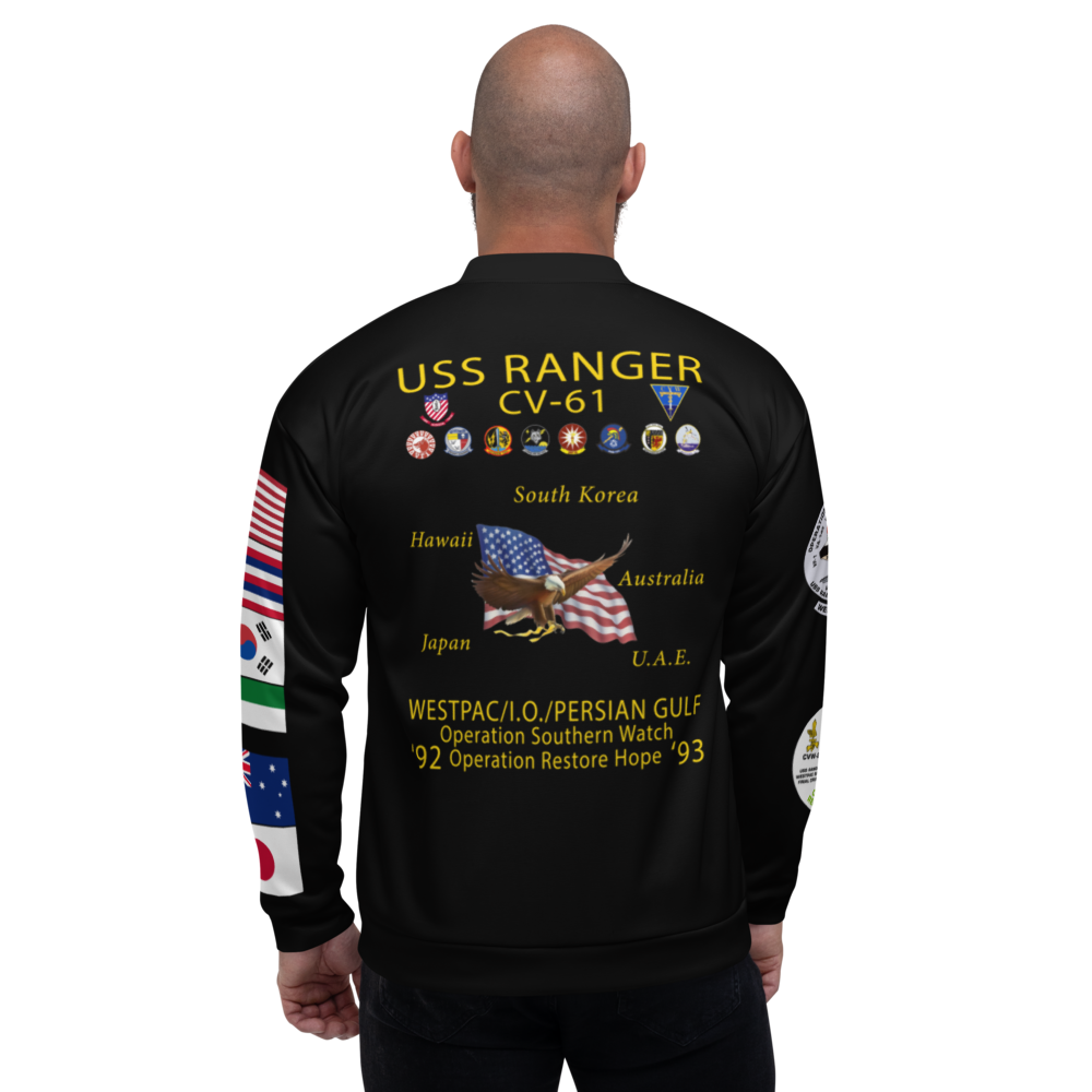 USS Ranger (CV-61) 1992-93 FP Cruise Jacket - Black – back view, white