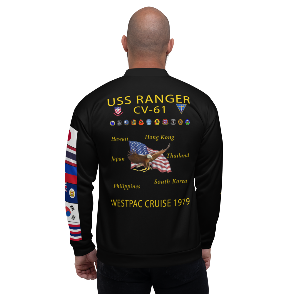USS Ranger (CV-61) 1979 FP Cruise Jacket - Black – back view, white