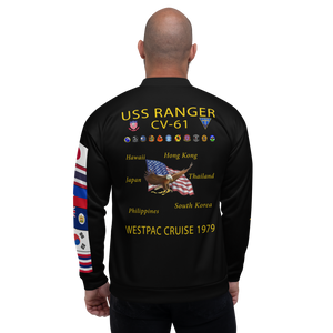 USS Ranger (CV-61) 1979 FP Cruise Jacket - Black – back view, white