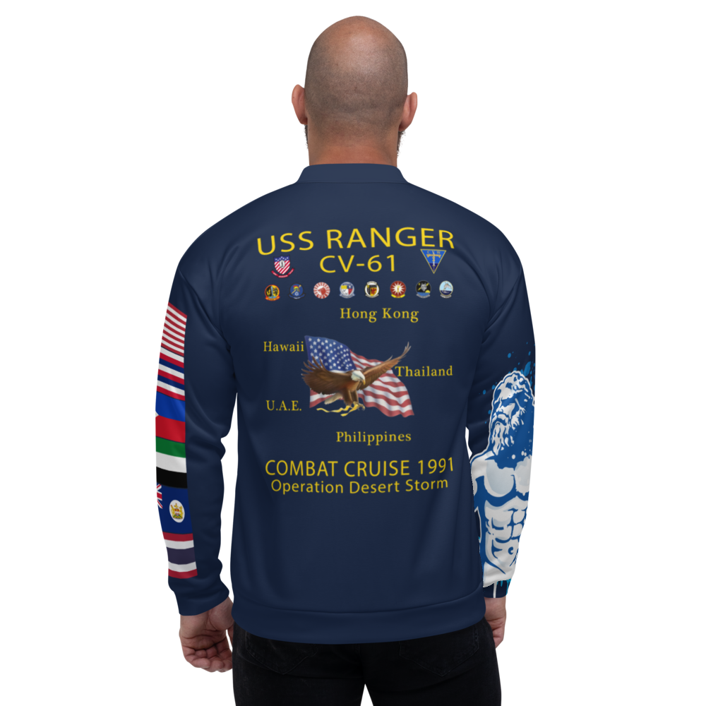 USS Ranger (CV-61) 1991 FP Cruise Jacket - Shellback – back view, white