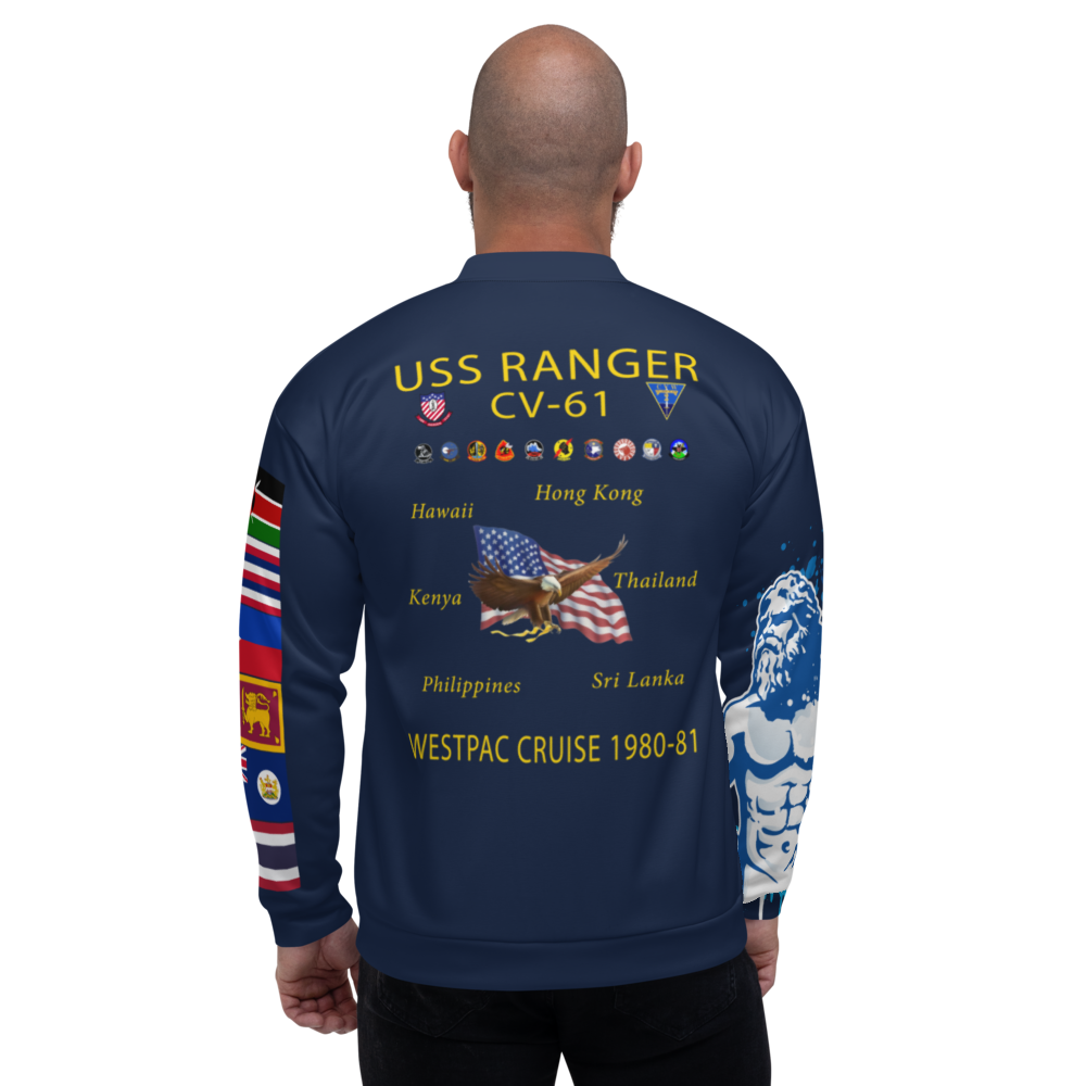 USS Ranger (CV-61) 1980-81 FP Cruise Jacket - Shellback – back view, white