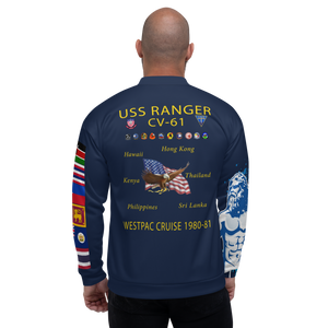 USS Ranger (CV-61) 1980-81 FP Cruise Jacket - Shellback – back view, white