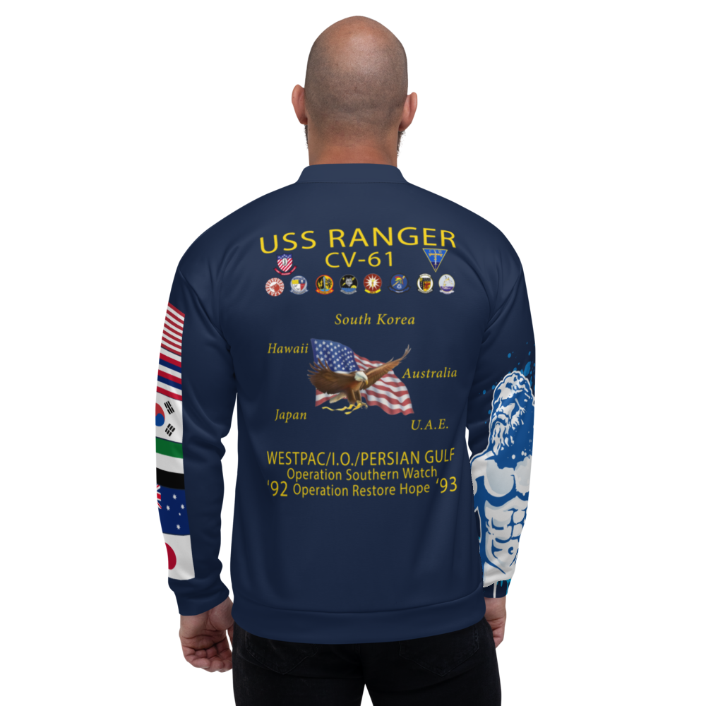 USS Ranger (CV-61) 1992-93 FP Cruise Jacket - Shellback – back view, white
