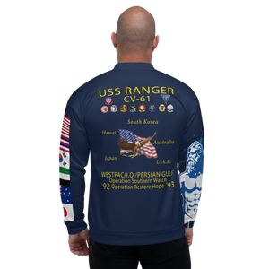 USS Ranger (CV-61) 1992-93 FP Cruise Jacket - Shellback – back view, white
