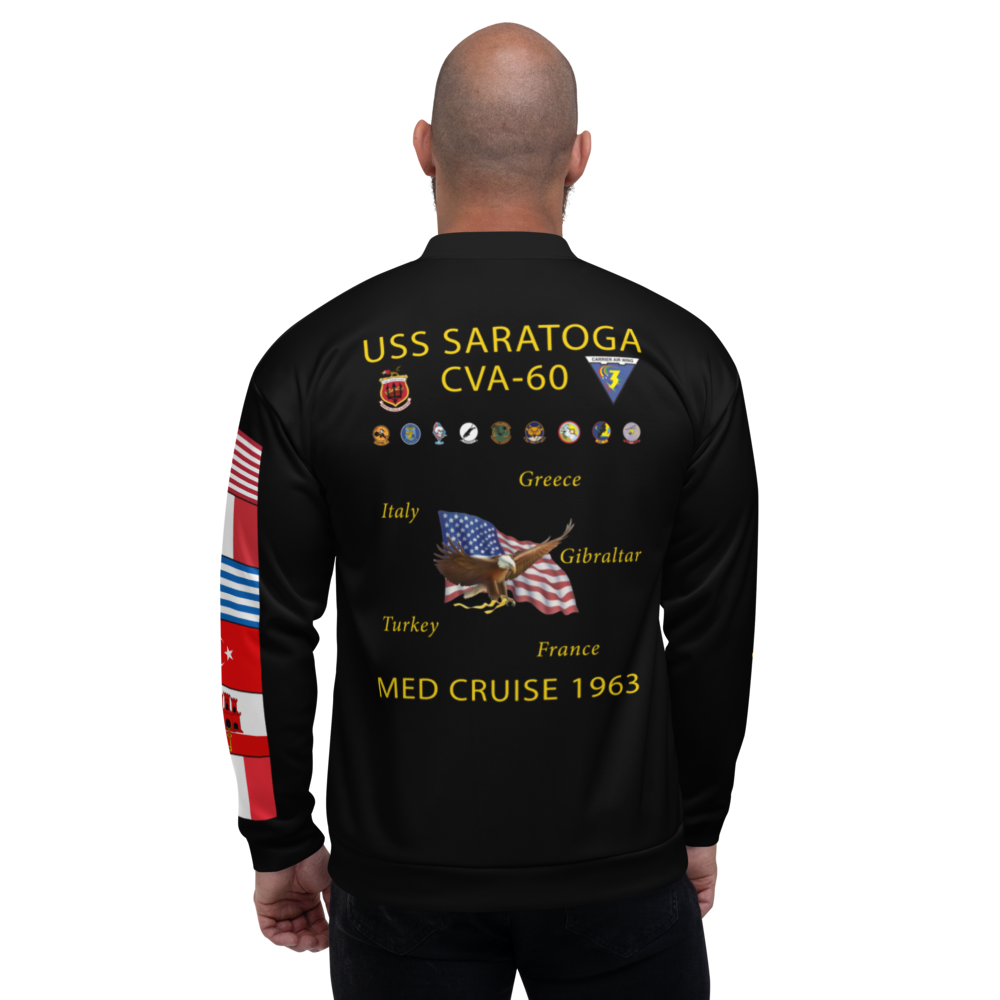 USS Saratoga (CVA-60) 1963 FP Cruise Jacket - Black – back view, white