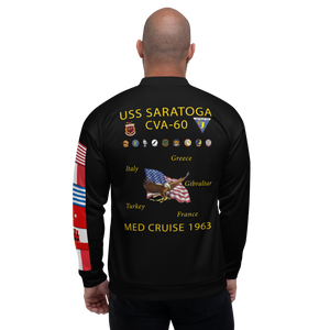 USS Saratoga (CVA-60) 1963 FP Cruise Jacket - Black – back view, white