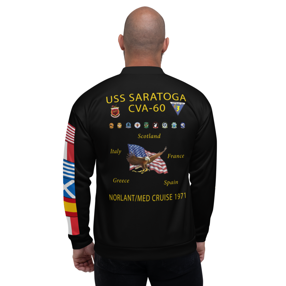 USS Saratoga (CVA-60) 1971 FP Cruise Jacket - Black – back view, white