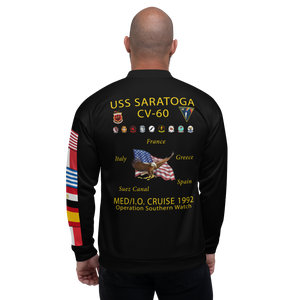 USS Saratoga (CV-60) 1992 FP Cruise Jacket - Black – back view, white