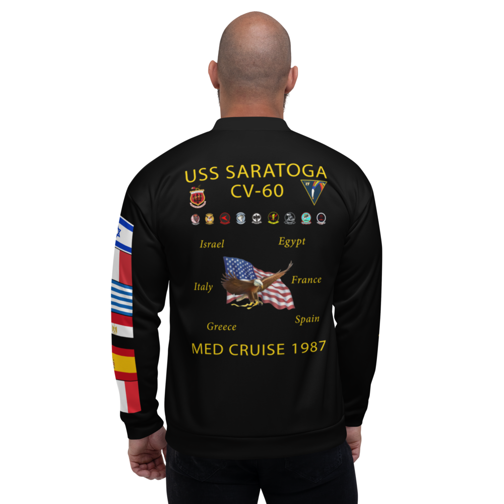 USS Saratoga (CV-60) 1987 FP Cruise Jacket - Black – back view, white