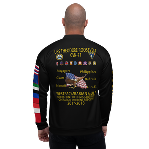 USS Theodore Roosevelt (CVN-71) 2017-18 FP Cruise Jacket - Black – back view, white