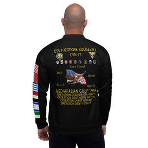 USS Theodore Roosevelt (CVN-71) 1995 FP Cruise Jacket - Black – back view, white
