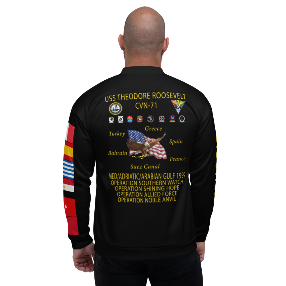 USS Theodore Roosevelt (CVN-71) 1999 FP Cruise Jacket - Black – back view, white