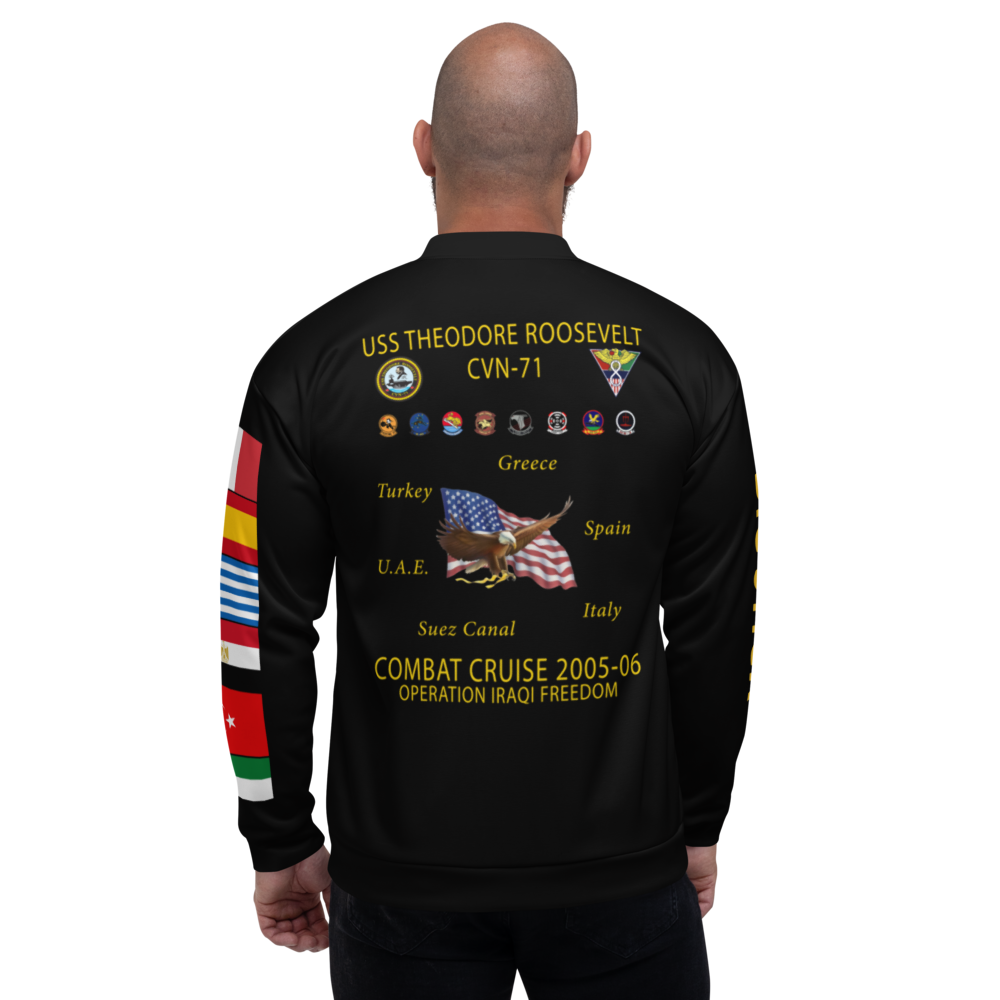 USS Theodore Roosevelt (CVN-71) 2005-06 FP Cruise Jacket - Black – back view, white