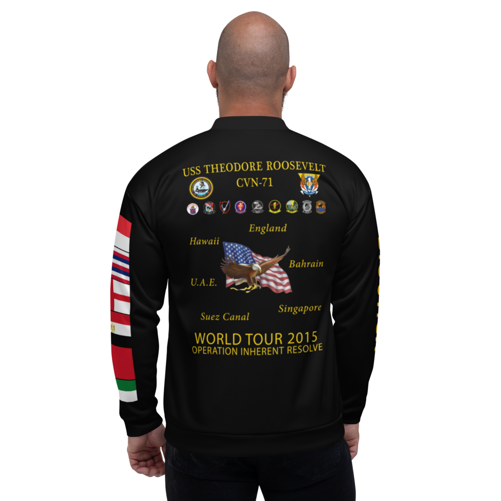 USS Theodore Roosevelt (CVN-71) 2015 FP Cruise Jacket - Black – back view, white