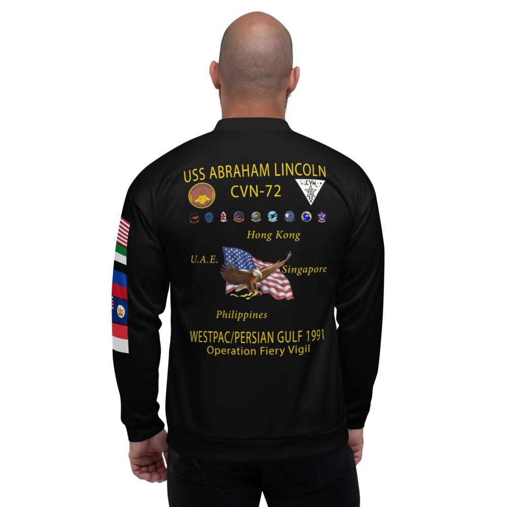 USS Abraham Lincoln (CVN-72) 1991 FP Cruise Jacket – back view, white