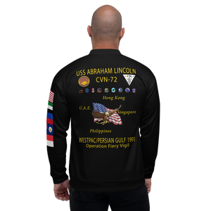 USS Abraham Lincoln (CVN-72) 1991 FP Cruise Jacket – back view, white