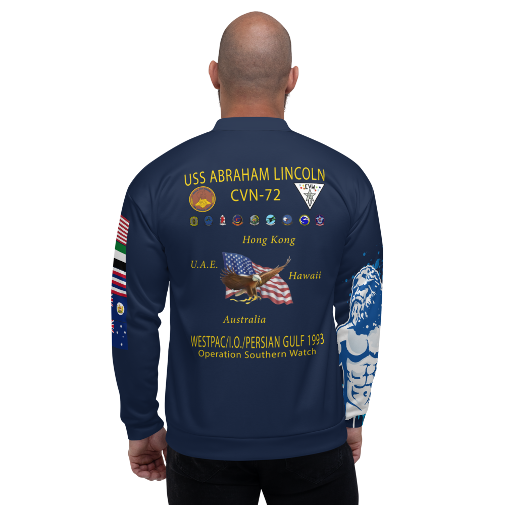 USS Abraham Lincoln (CVN-72) 1993 FP Cruise Jacket - Shellback – back view, white