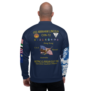 USS Abraham Lincoln (CVN-72) 1993 FP Cruise Jacket - Shellback – back view, white