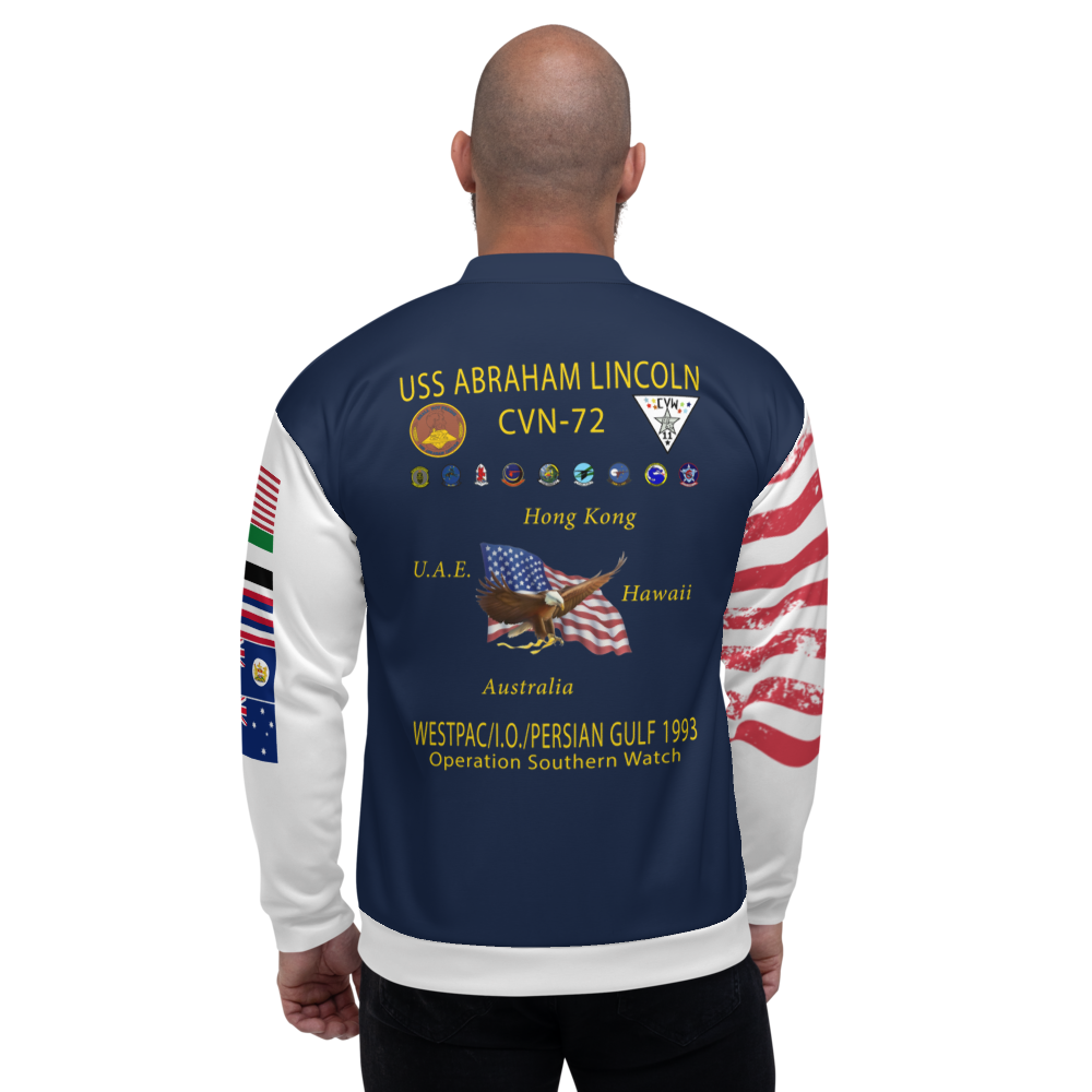 USS Abraham Lincoln (CVN-72) 1993 FP Cruise Jacket - All American – back view, white