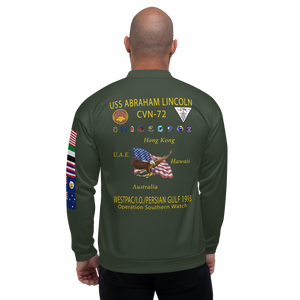 USS Abraham Lincoln (CVN-72) 1993 FP Cruise Jacket - Green – back view, white