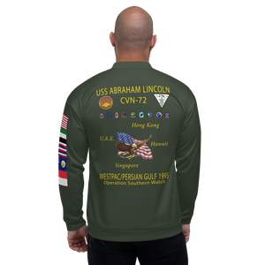 USS Abraham Lincoln (CVN-72) 1995 FP Cruise Jacket - Green – back view, white