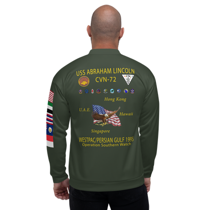 USS Abraham Lincoln (CVN-72) 1995 FP Cruise Jacket - Green – back view, white