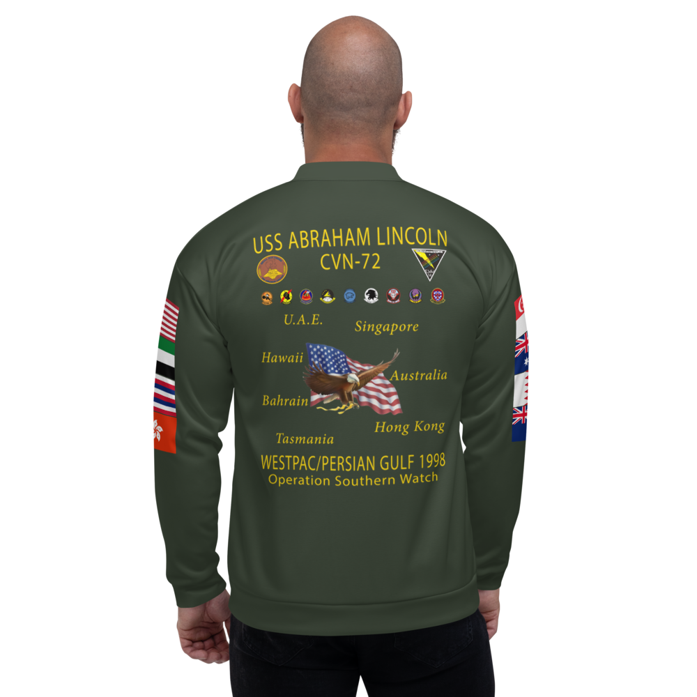 USS Abraham Lincoln (CVN-72) 1998 FP Cruise Jacket - Green – back view, white