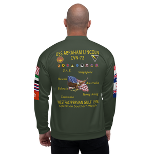 USS Abraham Lincoln (CVN-72) 1998 FP Cruise Jacket - Green – back view, white