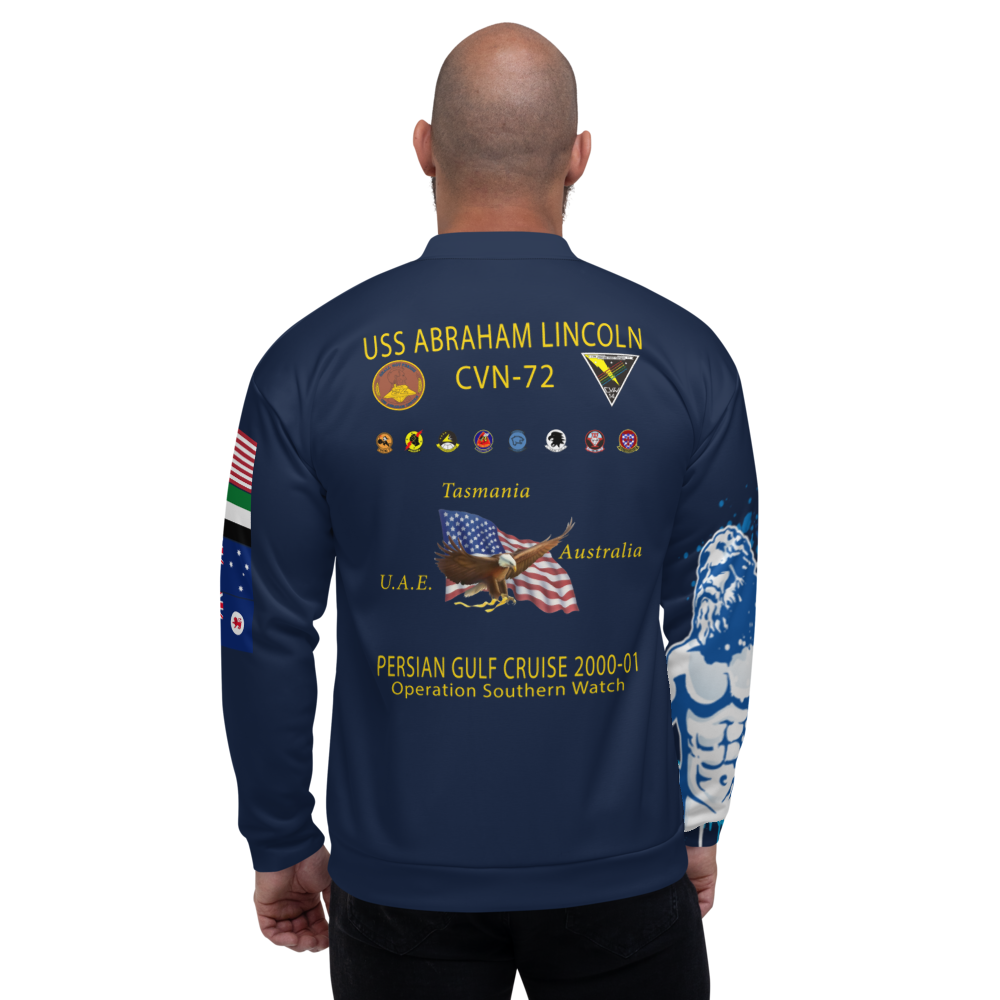 USS Abraham Lincoln (CVN-72) 2000-01 FP Cruise Jacket - Shellback – back view, white