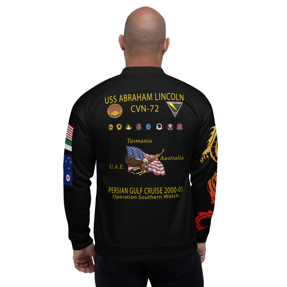USS Abraham Lincoln (CVN-72) 2000-01 FP Cruise Jacket - WESTPAC Dragon – back view, white