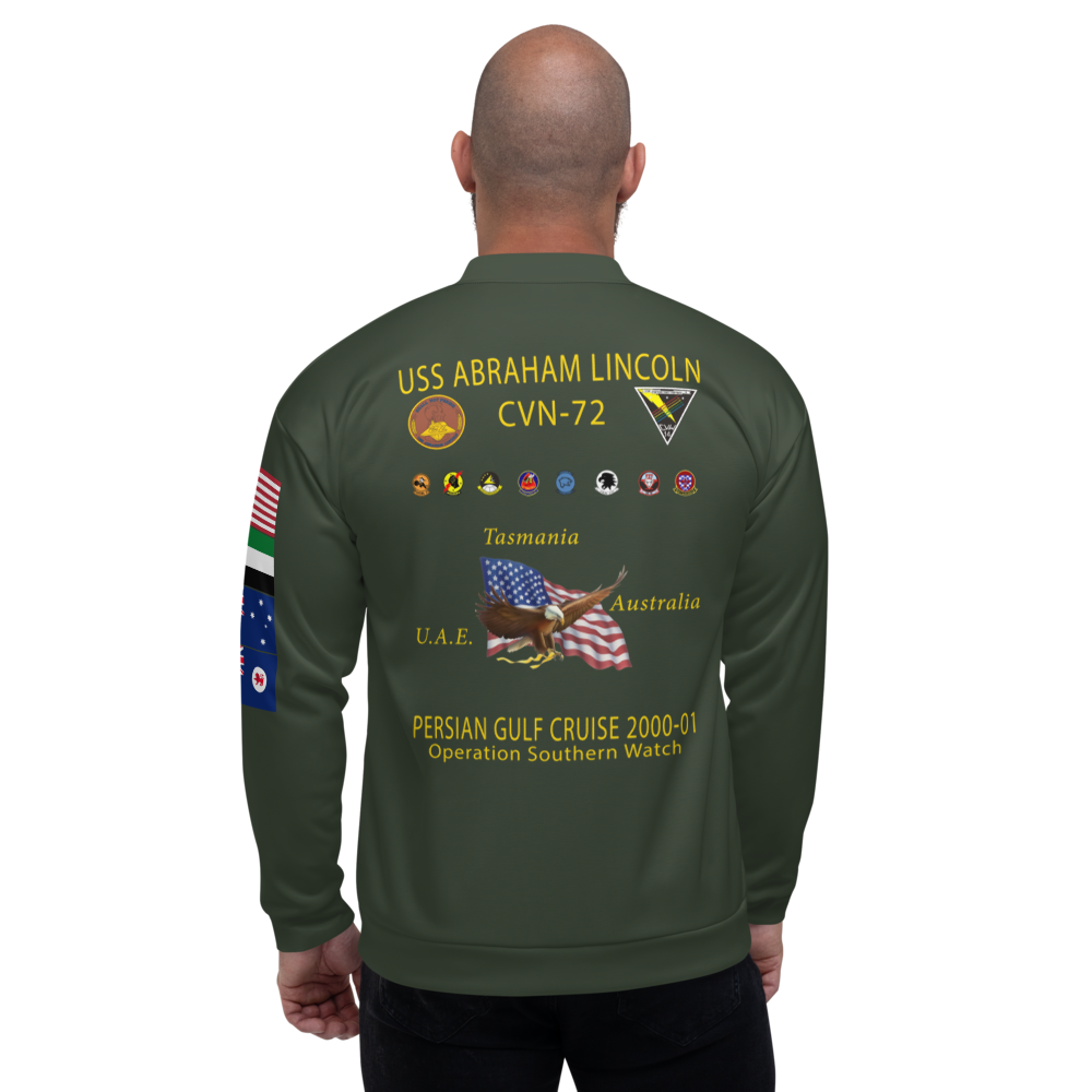 USS Abraham Lincoln (CVN-72) 2000-01 FP Cruise Jacket - Green – back view, white
