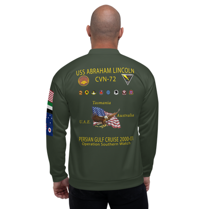 USS Abraham Lincoln (CVN-72) 2000-01 FP Cruise Jacket - Green – back view, white