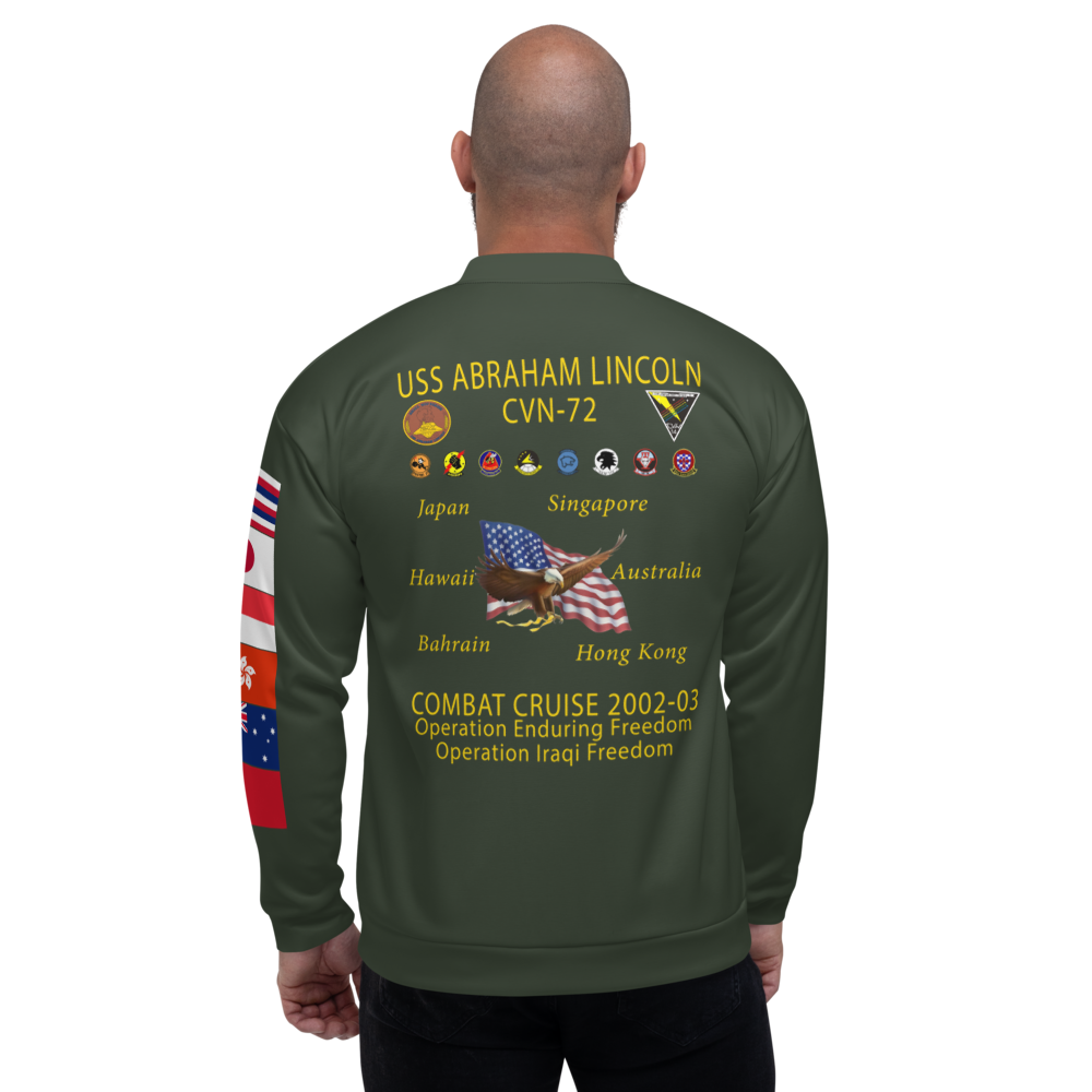 USS Abraham Lincoln (CVN-72) 2002-03 FP Cruise Jacket - Green – back view, white