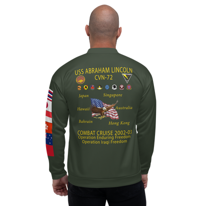 USS Abraham Lincoln (CVN-72) 2002-03 FP Cruise Jacket - Green – back view, white