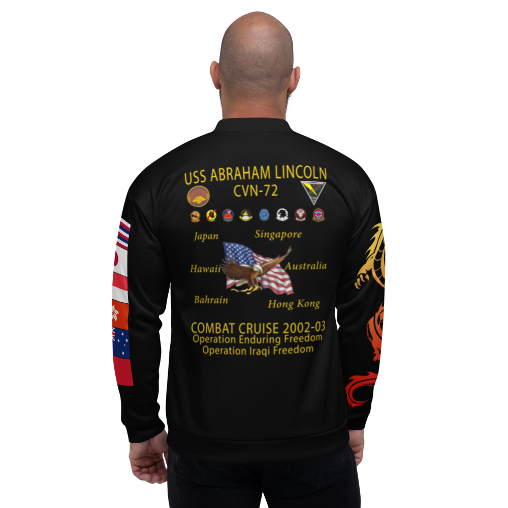 USS Abraham Lincoln (CVN-72) 2002-03 FP Cruise Jacket - WESTPAC Dragon – back view, white