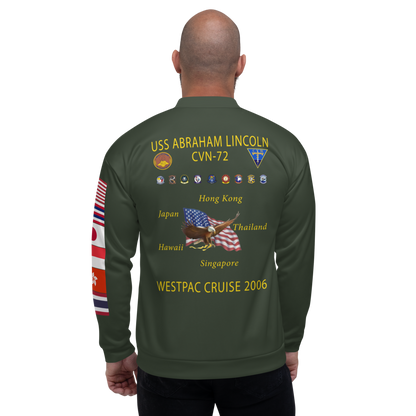 USS Abraham Lincoln (CVN-72) 2006 FP Cruise Jacket - Green – back view, white
