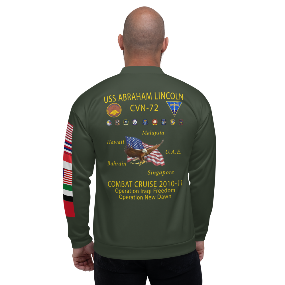 USS Abraham Lincoln (CVN-72) 2010-11 FP Cruise Jacket - Green – back view, white