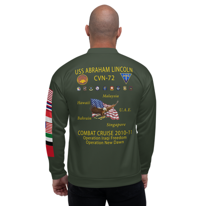 USS Abraham Lincoln (CVN-72) 2010-11 FP Cruise Jacket - Green – back view, white