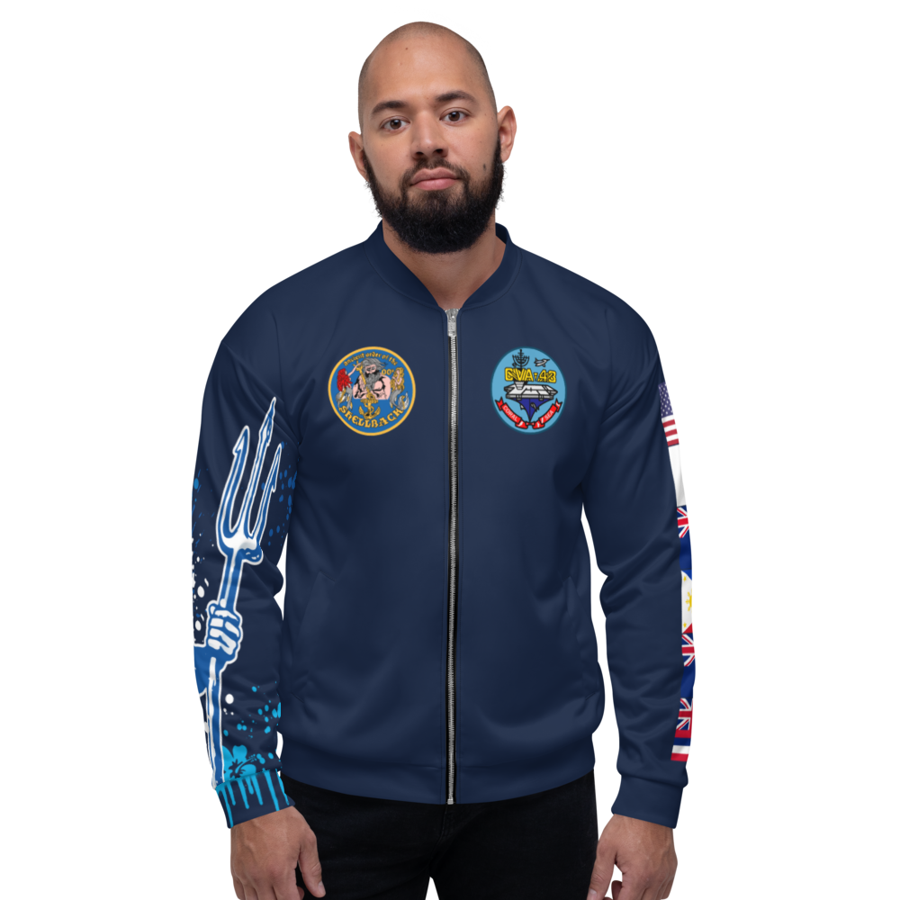USS Coral Sea (CVA-43) 1969-70 FP Cruise Jacket - Shellback Sleeve – front view, white