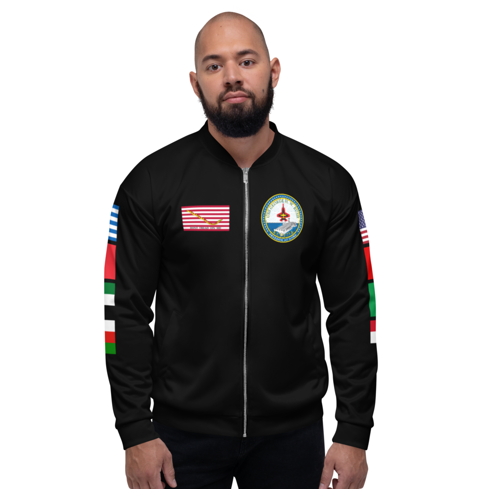 USS George H.W. Bush (CVN-77) 2014 FP Cruise Jacket - Black – front view, white