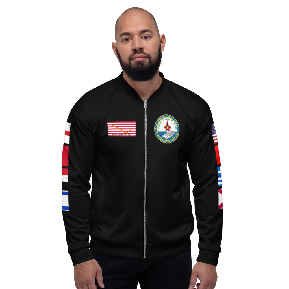 USS George H.W. Bush (CVN-77) 2017 FP Cruise Jacket - Black – front view, white
