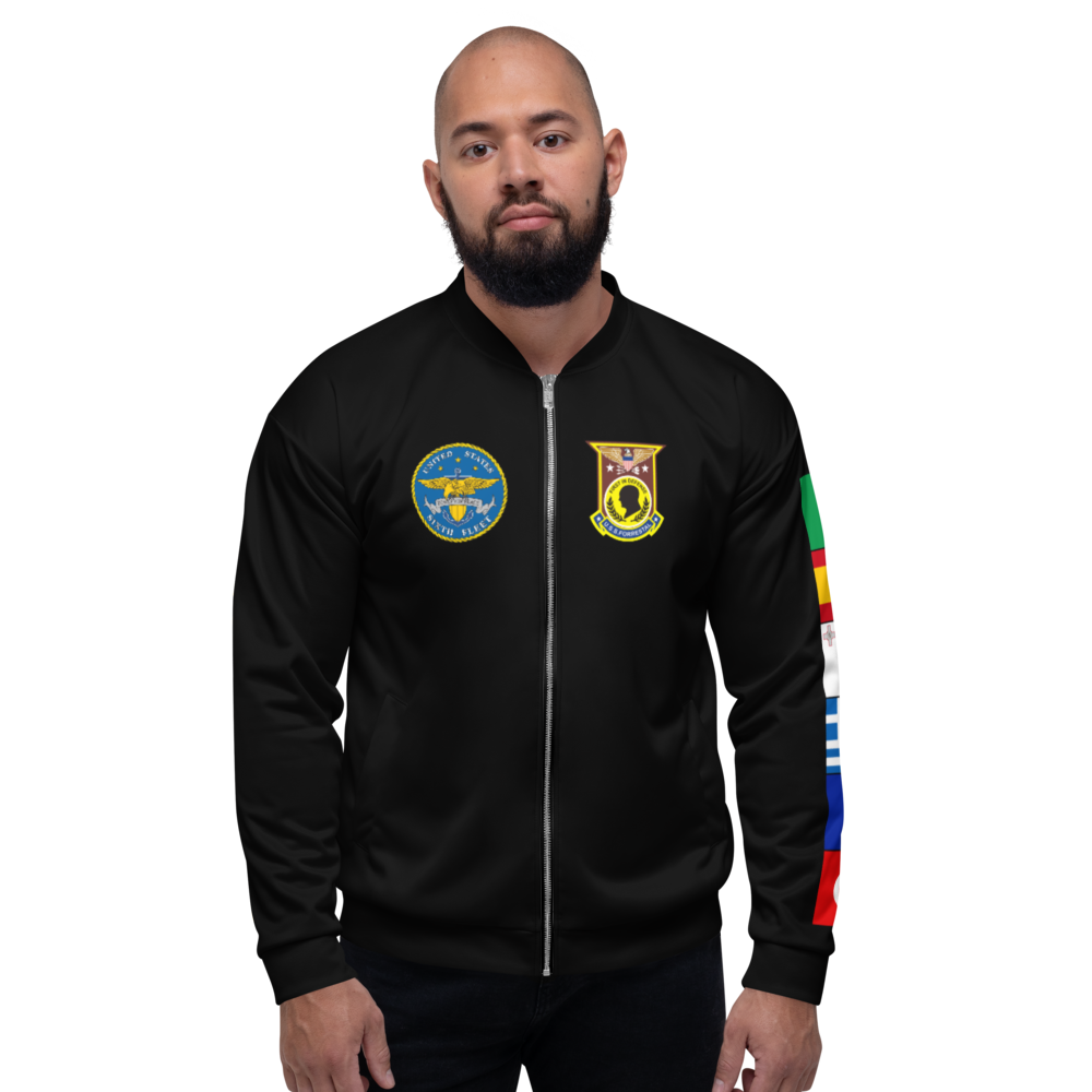 USS Forrestal (CVA-59) 1968-69 FP Cruise Jacket - Black – front view, white