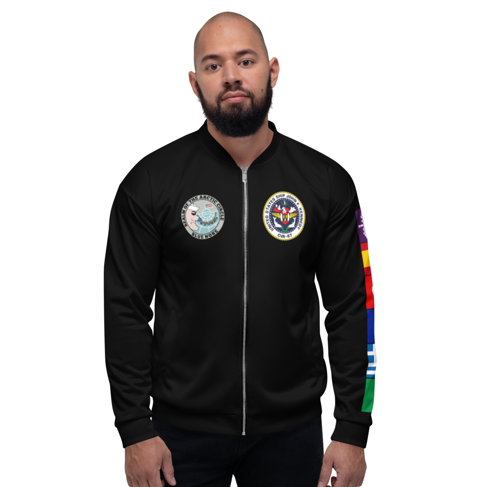 USS John F. Kennedy (CVA-67) 1971-72 FP Cruise Jacket - Black – front view, white