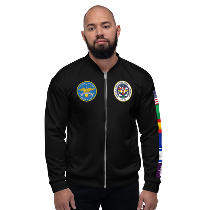 USS John F. Kennedy (CV-67) 1986-87 FP Cruise Jacket - Black – front view, white