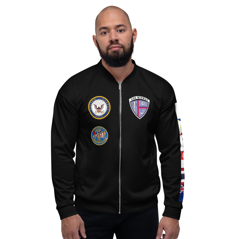 USS Midway (CV-41) 1984-85 FP Cruise Jacket - Black – front view, white