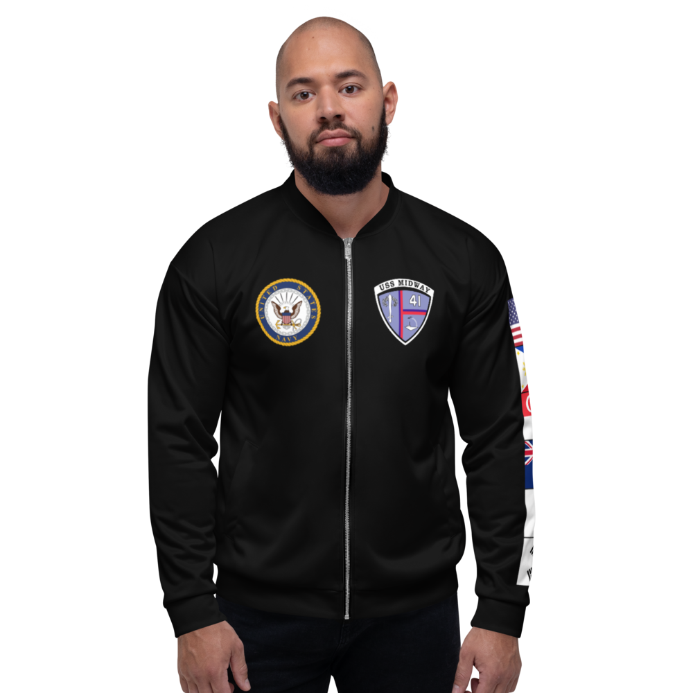 USS Midway (CV-41) 1975-76 FP Cruise Jacket - Black – front view, white