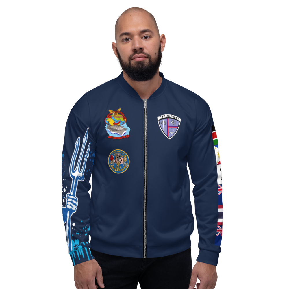 USS Midway (CV-41) 1987-88 FP Cruise Jacket - Shellback – front view, white